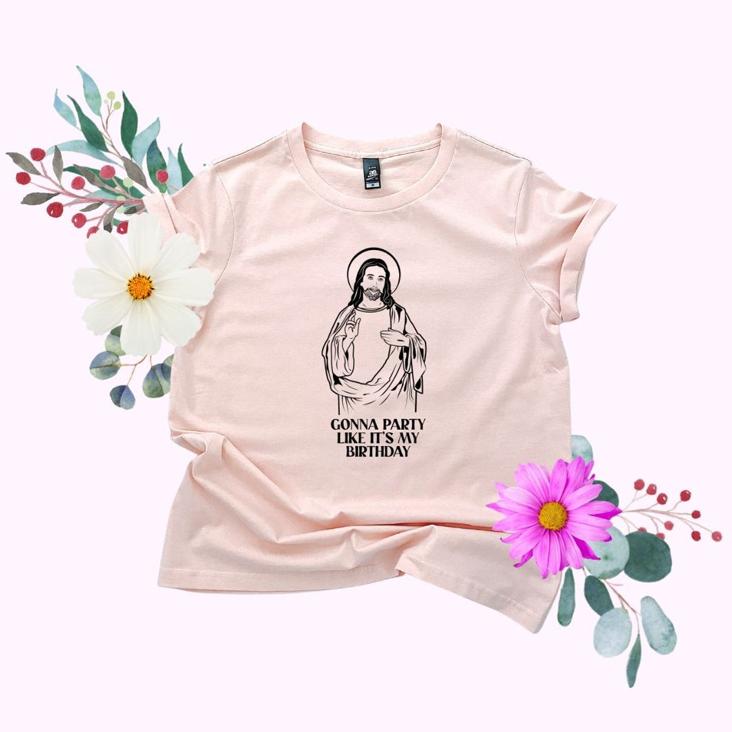 Jesus' Birthday Women's Christmas T-Shirt Large Design Print